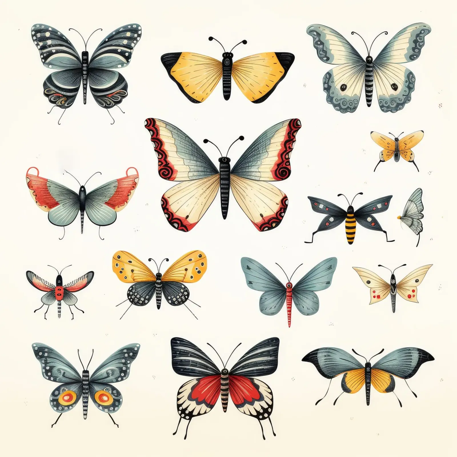 Cartoni animati retrò Funny Cute Butterflies pannello forex da Funny Animals
