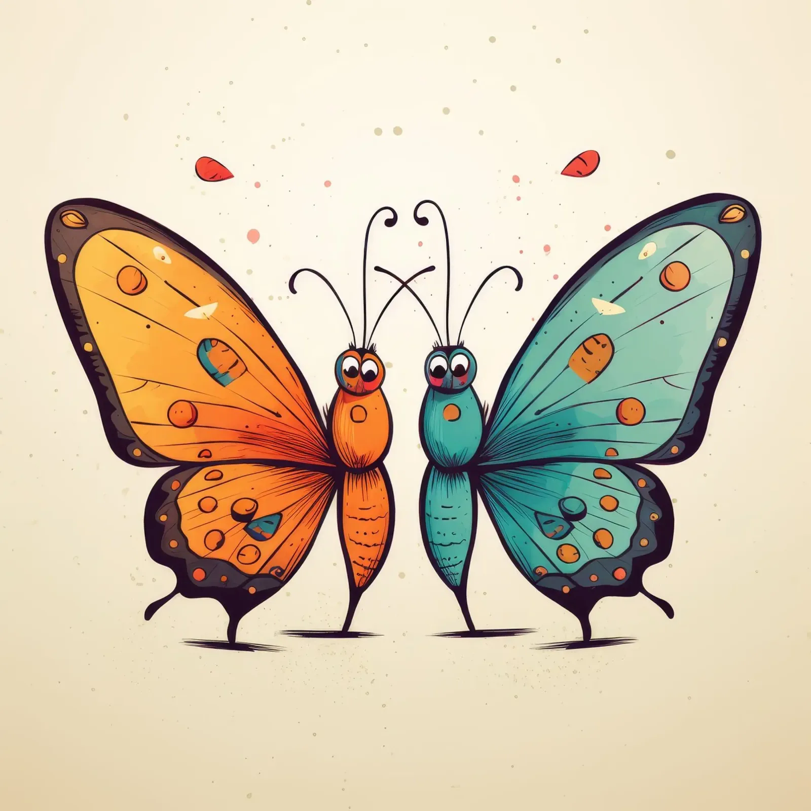 Duo di farfalle retrò poster con telaio in legno da Funny Animals