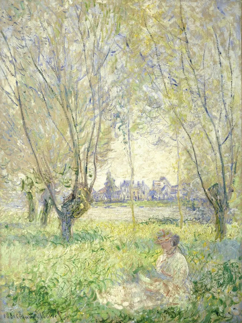 Claude Monet - Sitzende Frau unter den Weiden Poster mit Kunststoffrahmen von Timeless Artworks