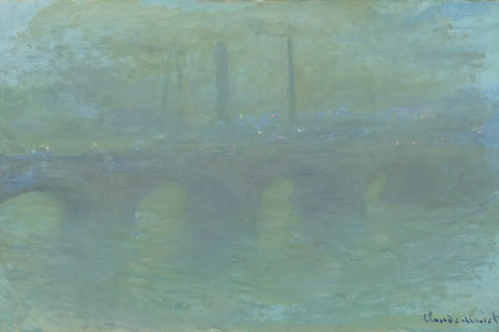 Claude Monet - Waterloo Bridge, London, at Dusk canvas met Baklijst van Timeless Artworks