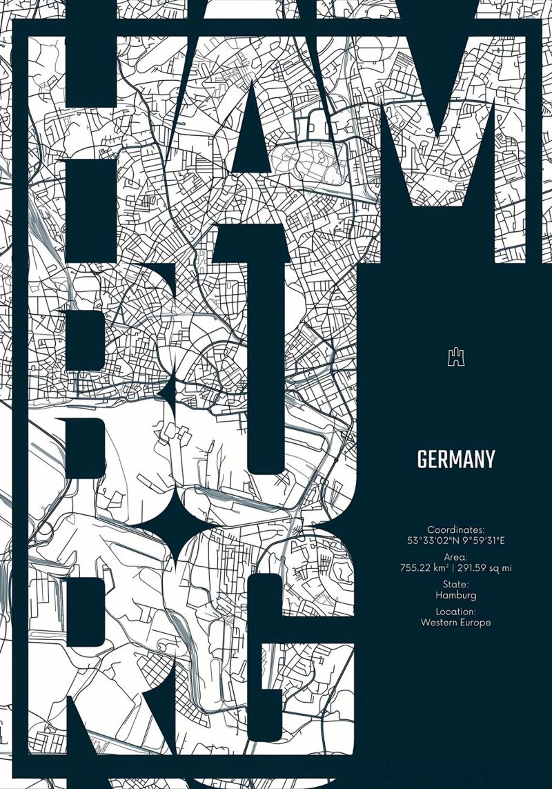 Hamburg Stadtplan Kunst Poster von Christopher Adams