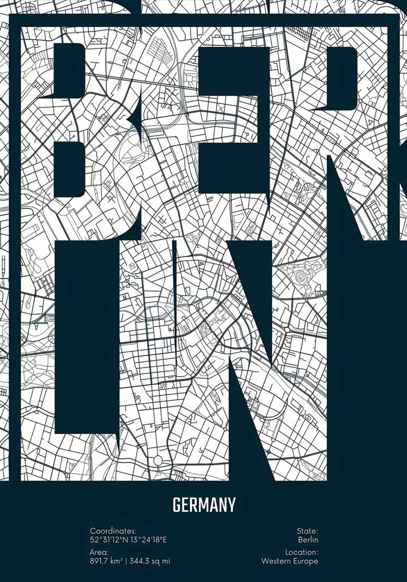 Berlin Stadtplan Typografie Poster von Christopher Adams