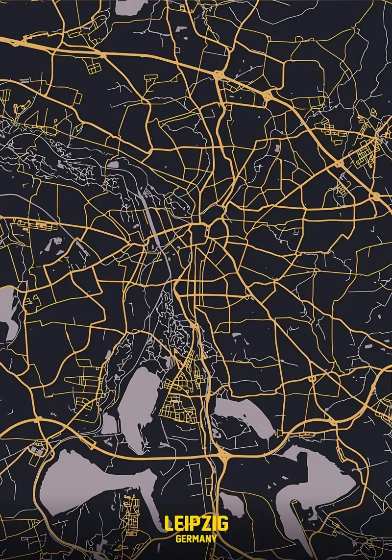 Leipzig Stadsplattegrond canvas met Baklijst van Christopher Adams
