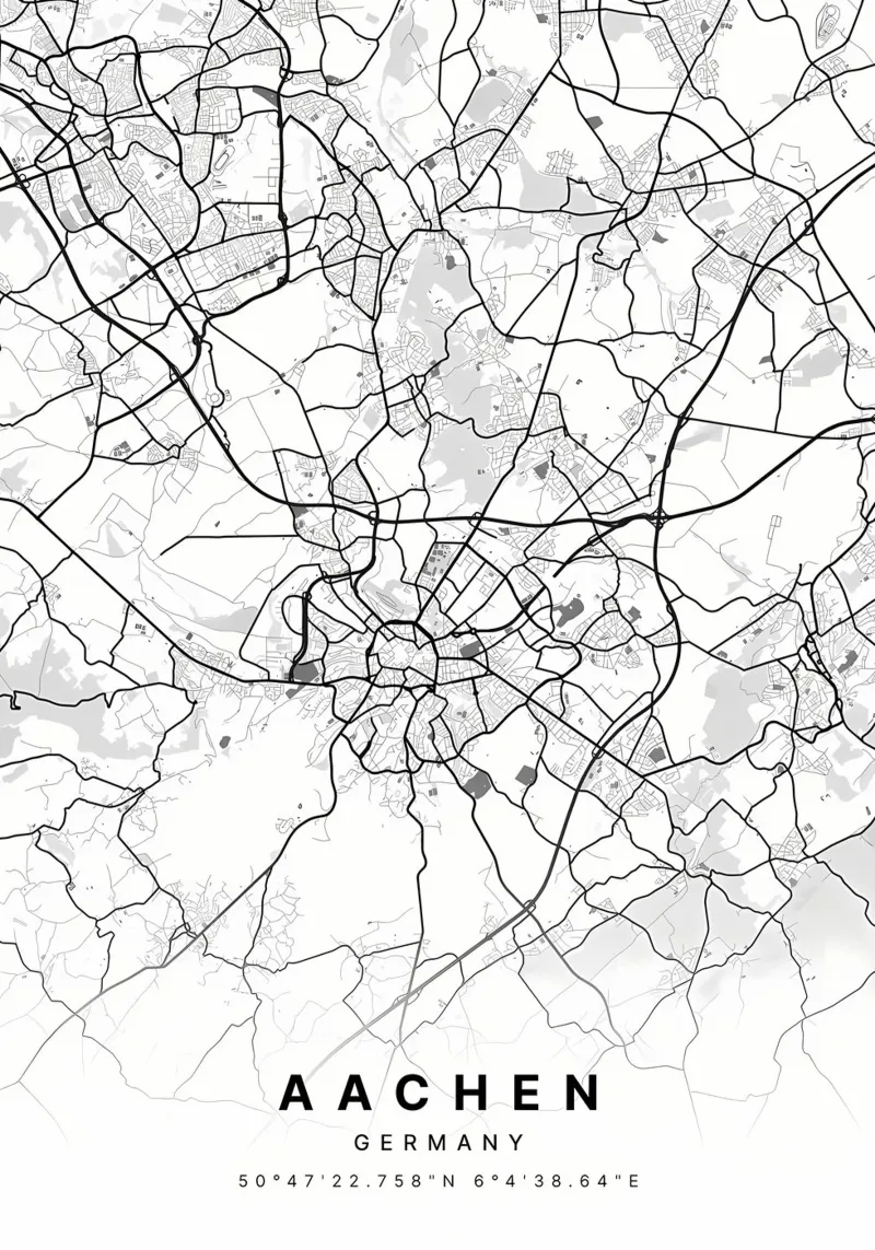 Mappa della città di Aquisgrana poster con telaio in legno da Christopher Adams