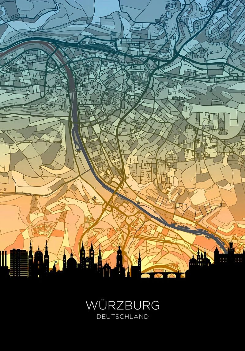 Wurzburg Skyline Map Poster von Christopher Adams