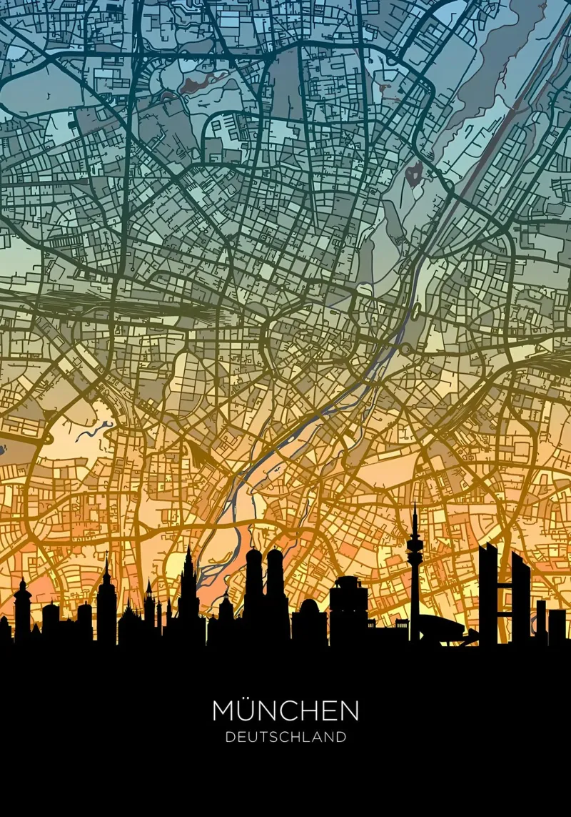Munich Skyline Map canvas by Christopher Adams