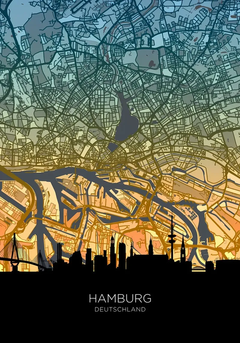 Amburgo Mappa Skyline pellicola backlit da Christopher Adams