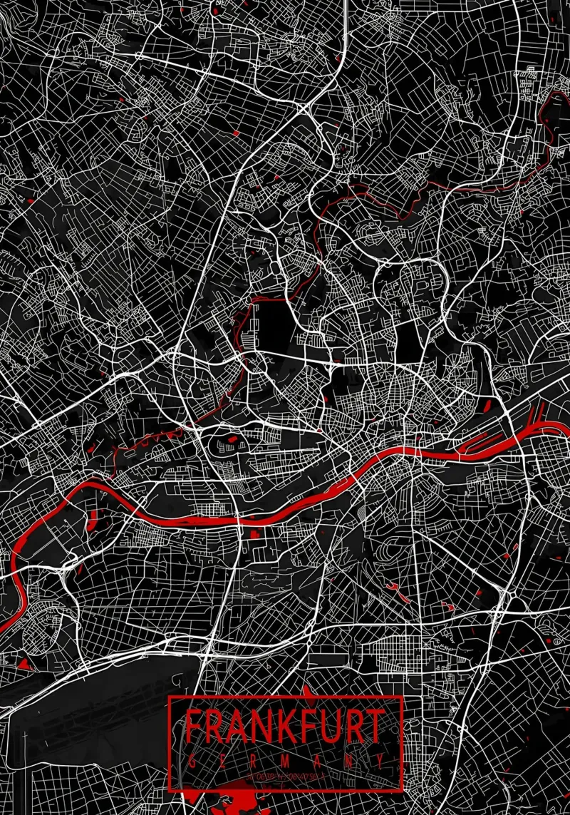 Francoforte Mappa della città Germania Orientale poster con telaio in plastica da Christopher Adams
