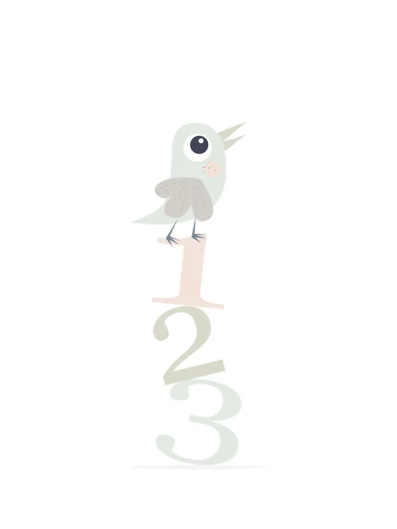 Pájaros y números 123 Diversión para los más pequeños metacrilato de JaySan Studio
