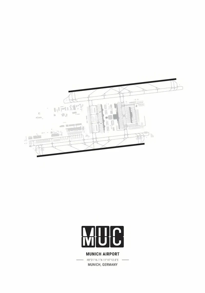 Layout dell'aeroporto di Monaco carta hahnemühle da Christopher Adams