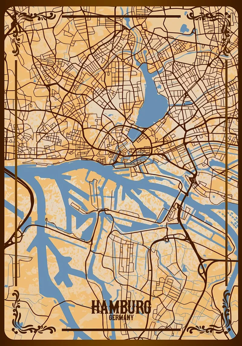 Mappa della città di Amburgo tela con Cornice a cassetta da Christopher Adams
