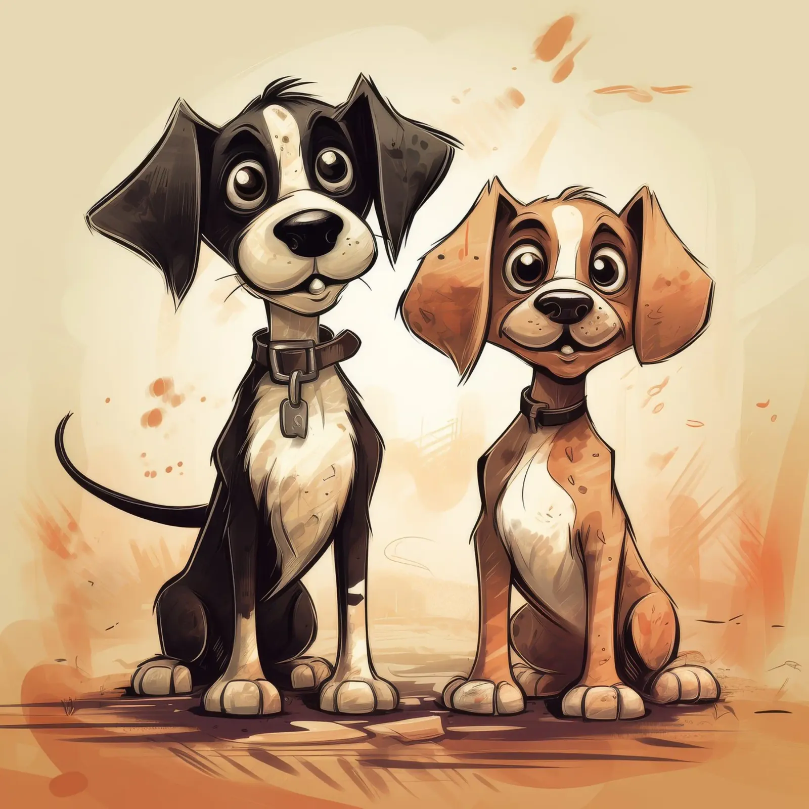Retro Honden Duo canvas van Funny Animals