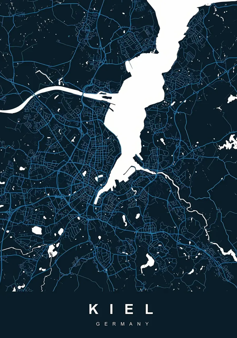 MAPPA KIEL GERMANIA poster con telaio in alluminio da Christopher Adams