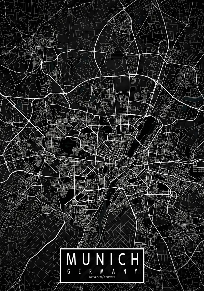 Mappa della città di Monaco di Baviera scura pellicola backlit da Christopher Adams
