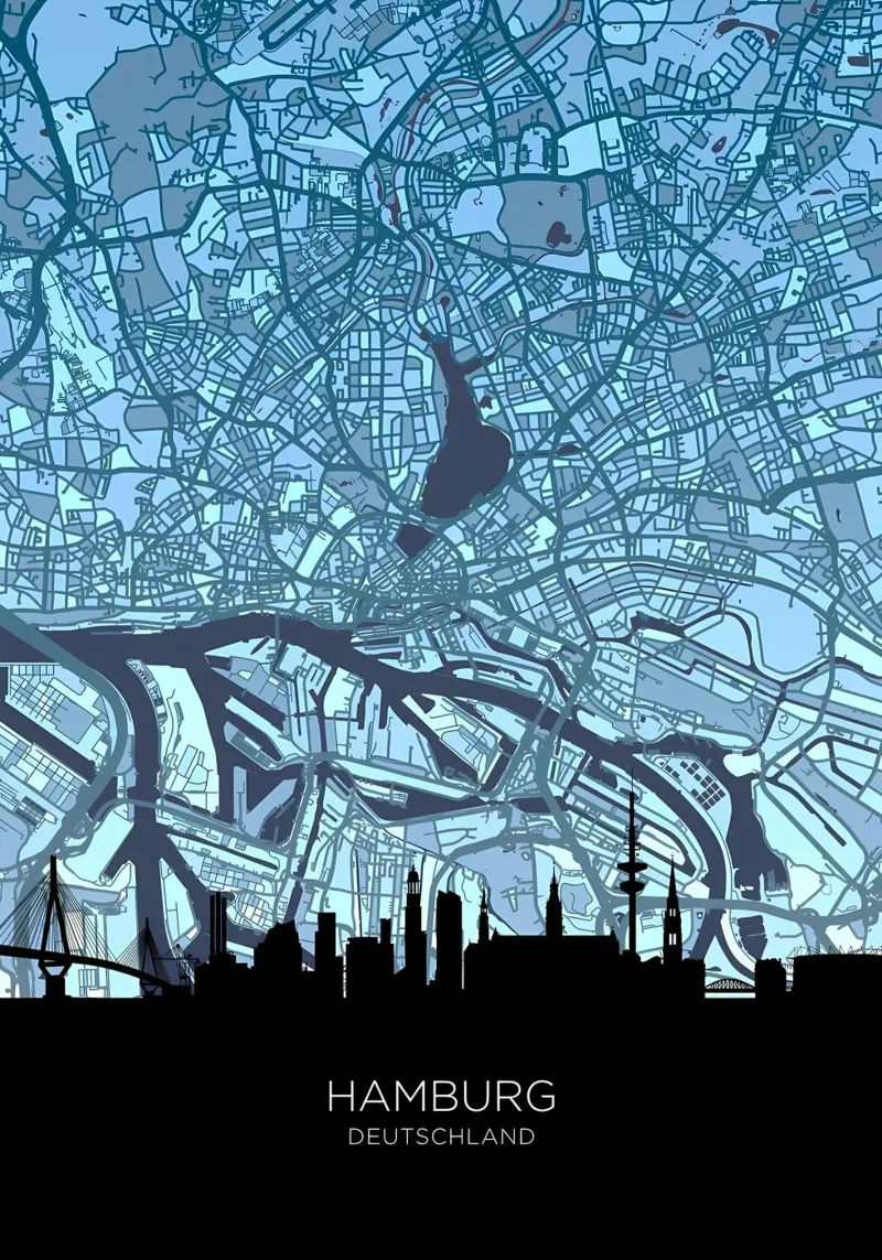 Amburgo Mappa Skyline pellicola backlit da Christopher Adams