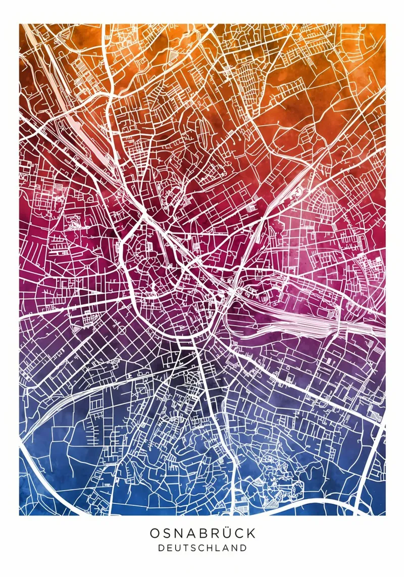 Osnabruck Germania Mappa poster con telaio in alluminio da Christopher Adams