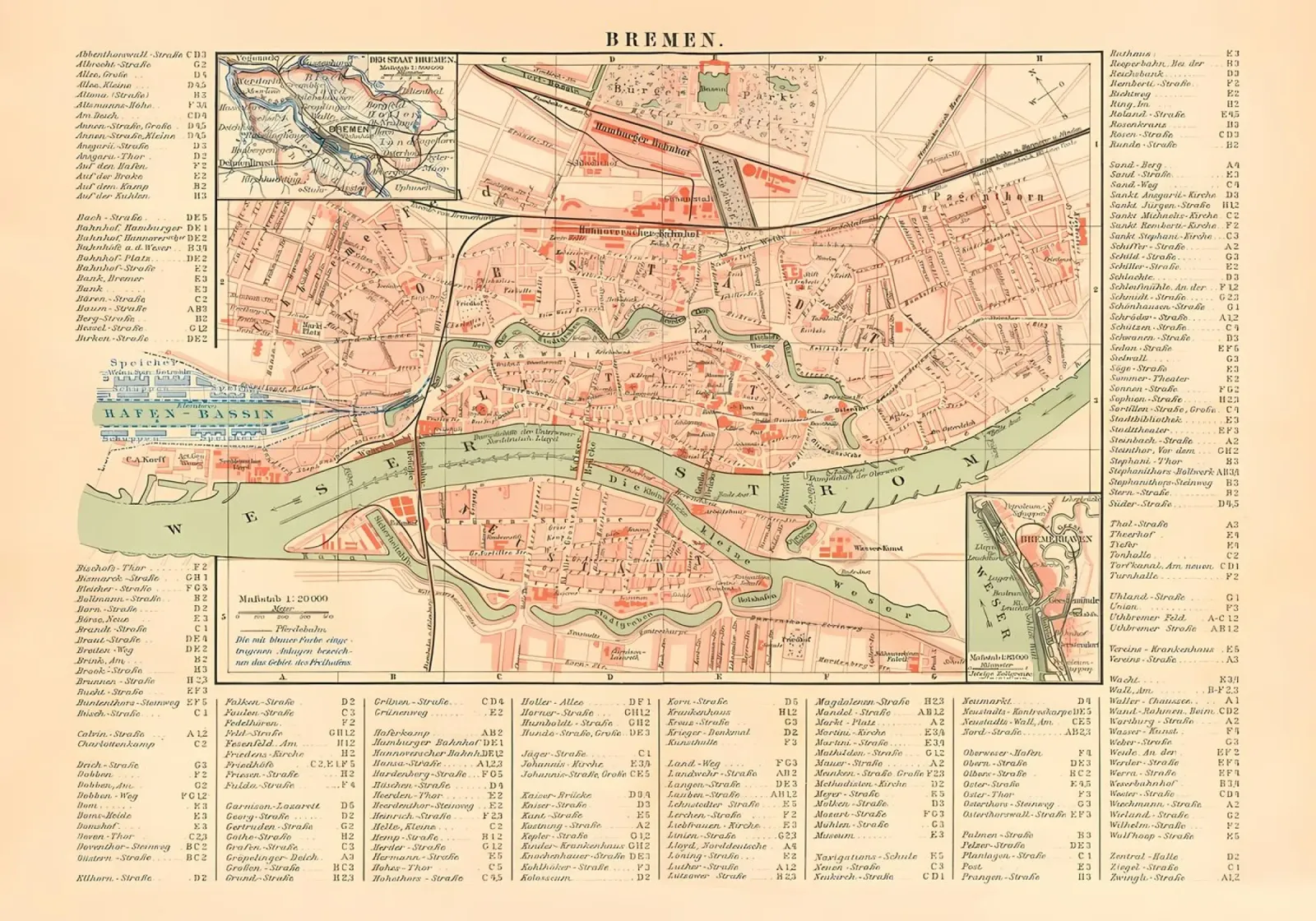 Mappa d'epoca Brema 1900 poster da Christopher Adams