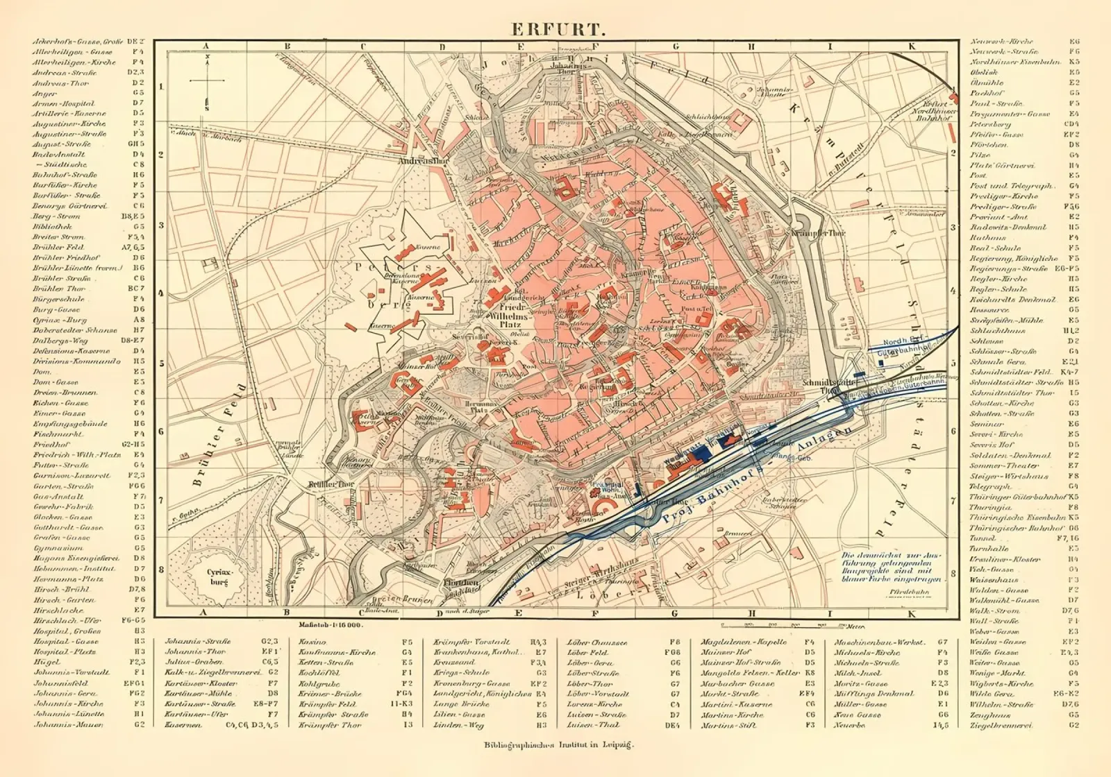 Mappa d'epoca di Erfurt del XIX secolo poster da Christopher Adams