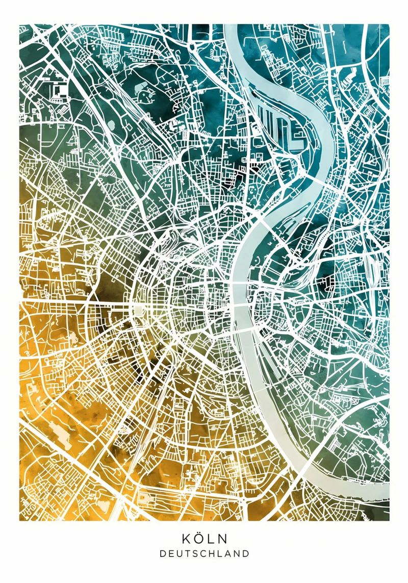 Cologne Allemagne (carte) poster de Christopher Adams