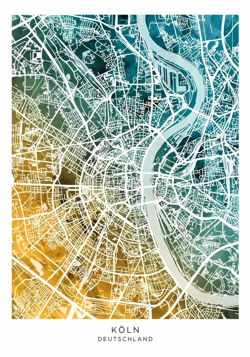 Colonia Germania Mappa poster con telaio in legno da Christopher Adams