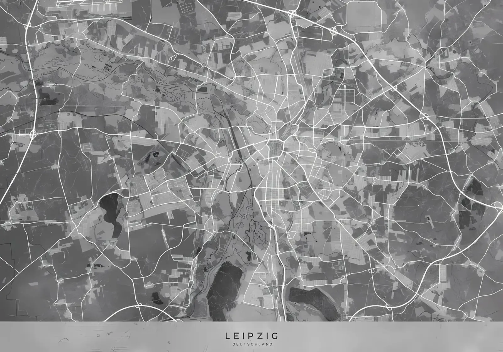 Mappa grigia di Lipsia poster con telaio in alluminio da Christopher Adams