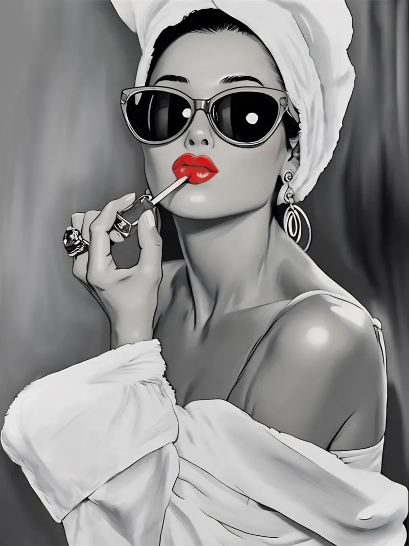 AUDREY HEPBURN PINTÁNDOSE LOS LABIOS metacrilato de ARTOMATIC