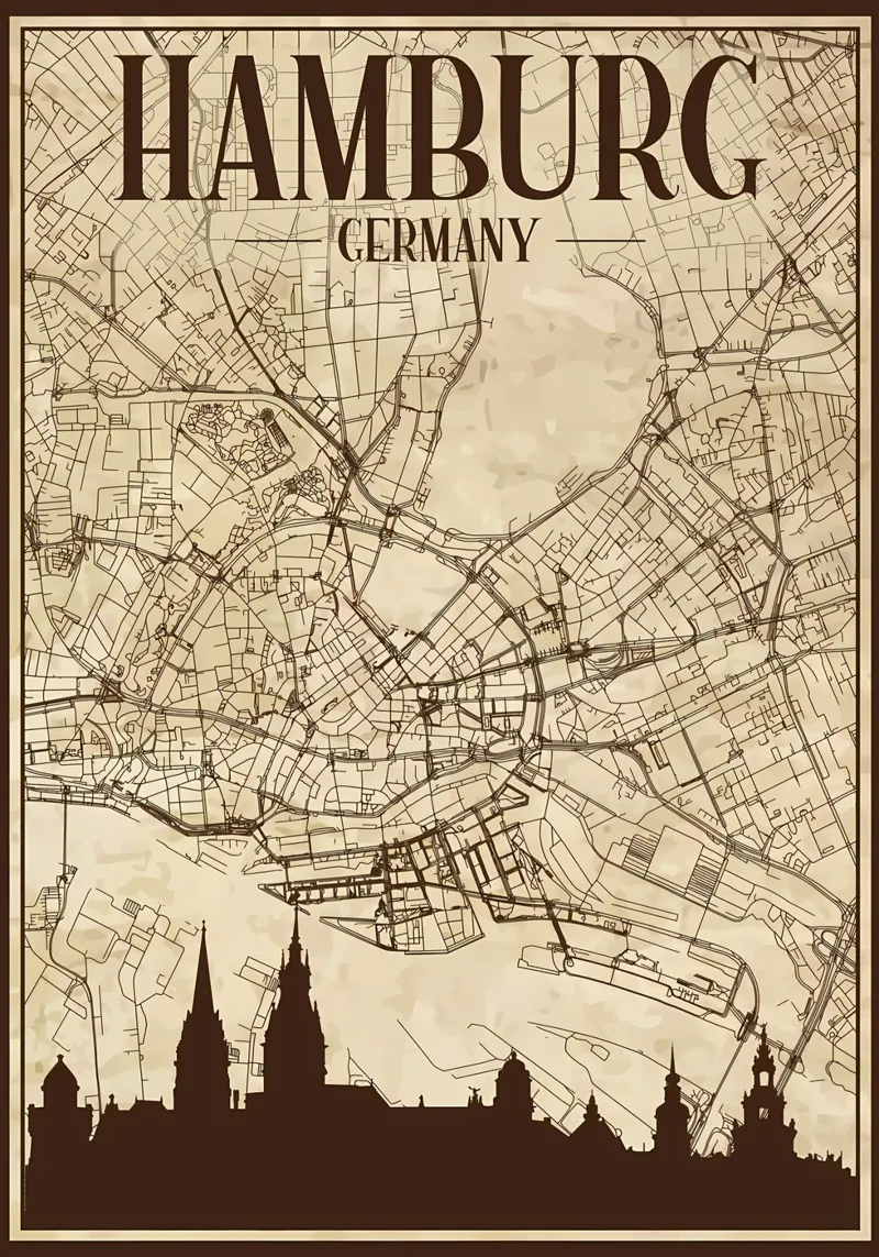 Amburgo Mappa Skyline pellicola backlit da Christopher Adams