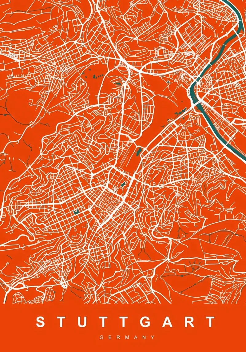 Mappa STUTTGART GERMANIA pellicola backlit da Christopher Adams