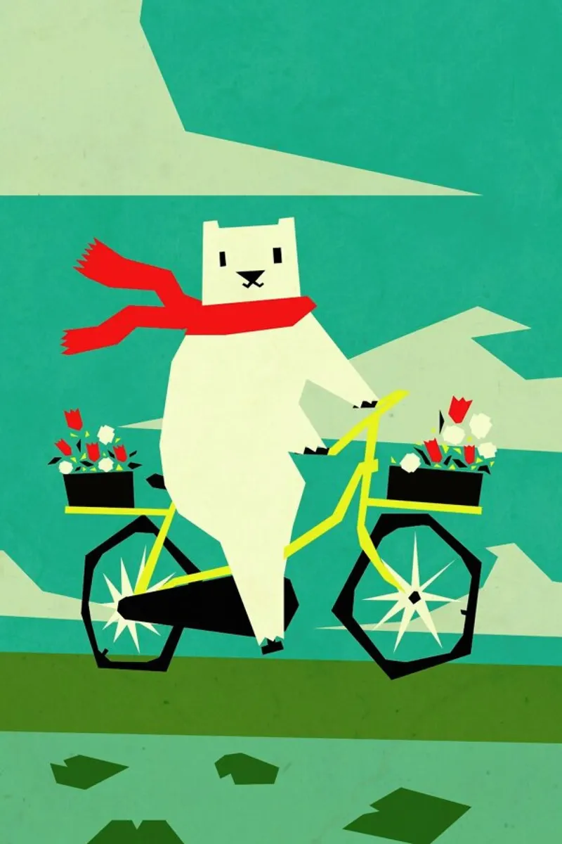 Yeti riding a bike poster con telaio in plastica da Yetiland