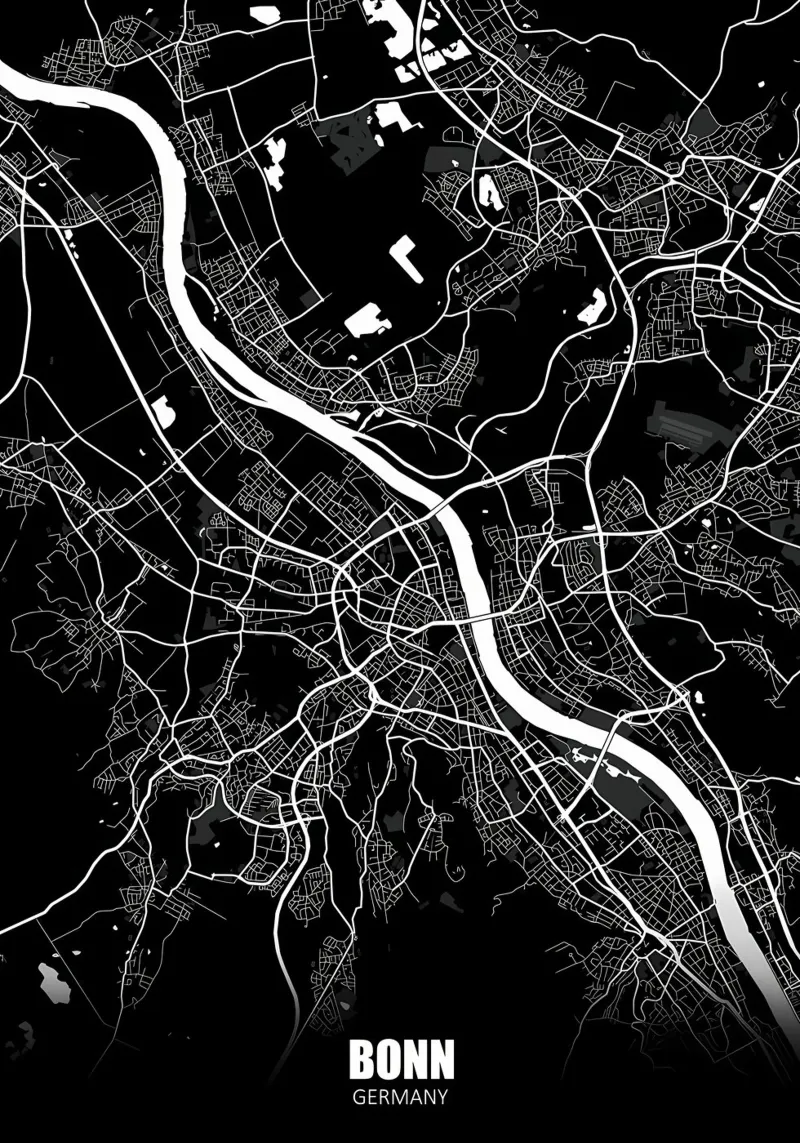Bonn Germania Mappa scura poster con telaio in alluminio da Christopher Adams