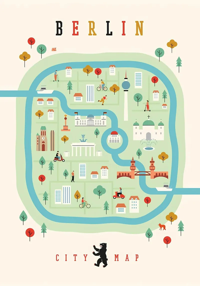 Germania Mappa della città di Berlino poster con telaio in alluminio da Christopher Adams