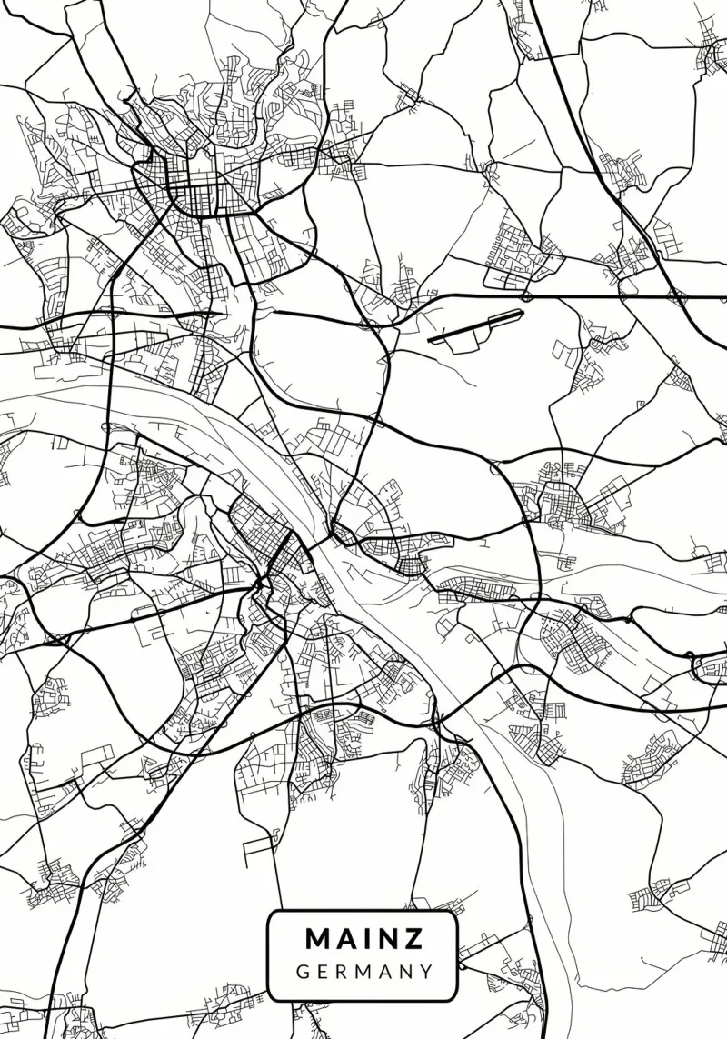 Mainz Germania Mappa Città poster con telaio in legno da Christopher Adams