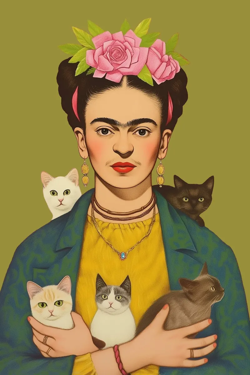 Frida's niedliche Katzen Liebe Leinwand mit Schattenfugenrahmen von Carinaprint