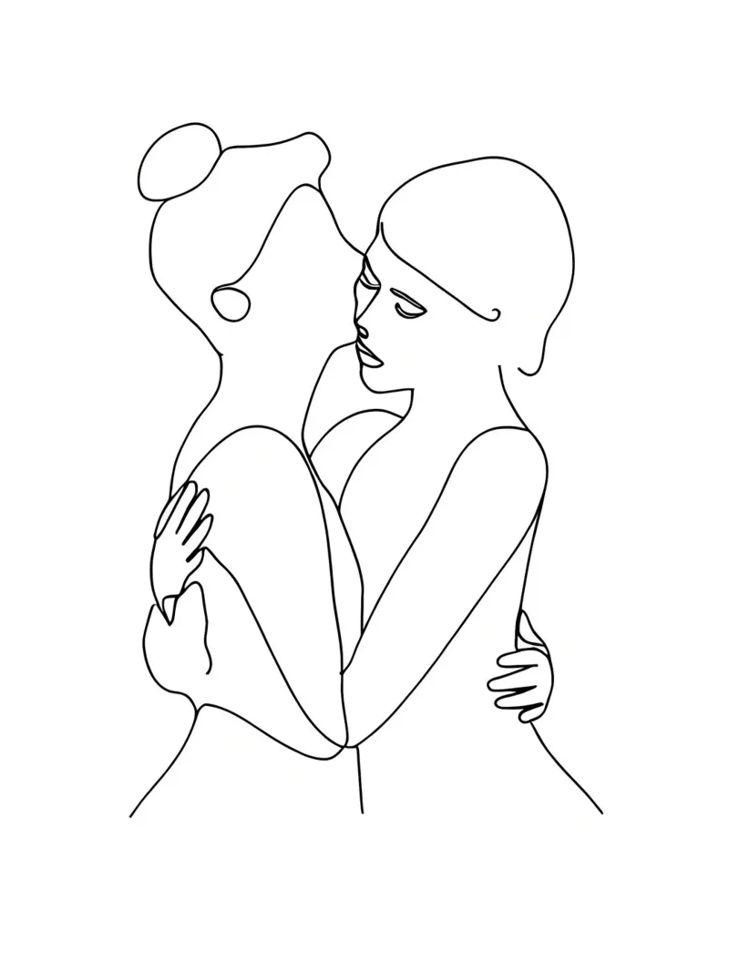 Abbracci e baci - Line art minimalista pellicola backlit da Viv Line Art