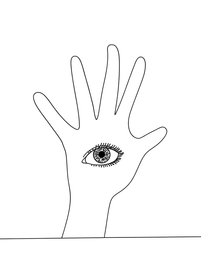 Occhio in mano - Line art minimalista pellicola backlit da Viv Line Art