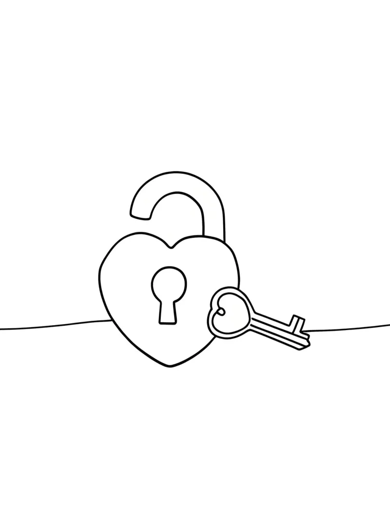Valentines Day Heart Lock And Key - Minimalist Line Art canvas by Viv Line Art