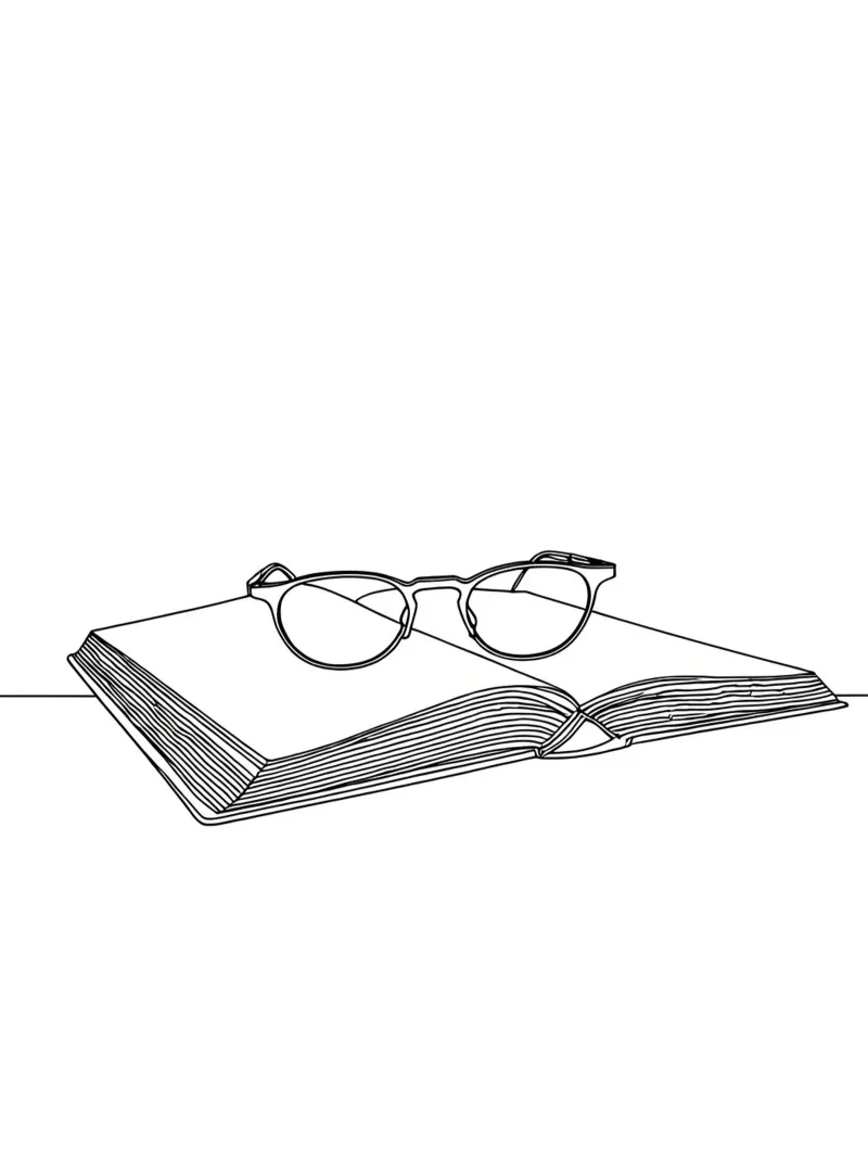 Glasses On Open Book- Minimalist Line Art Hahnemühle von Viv Line Art