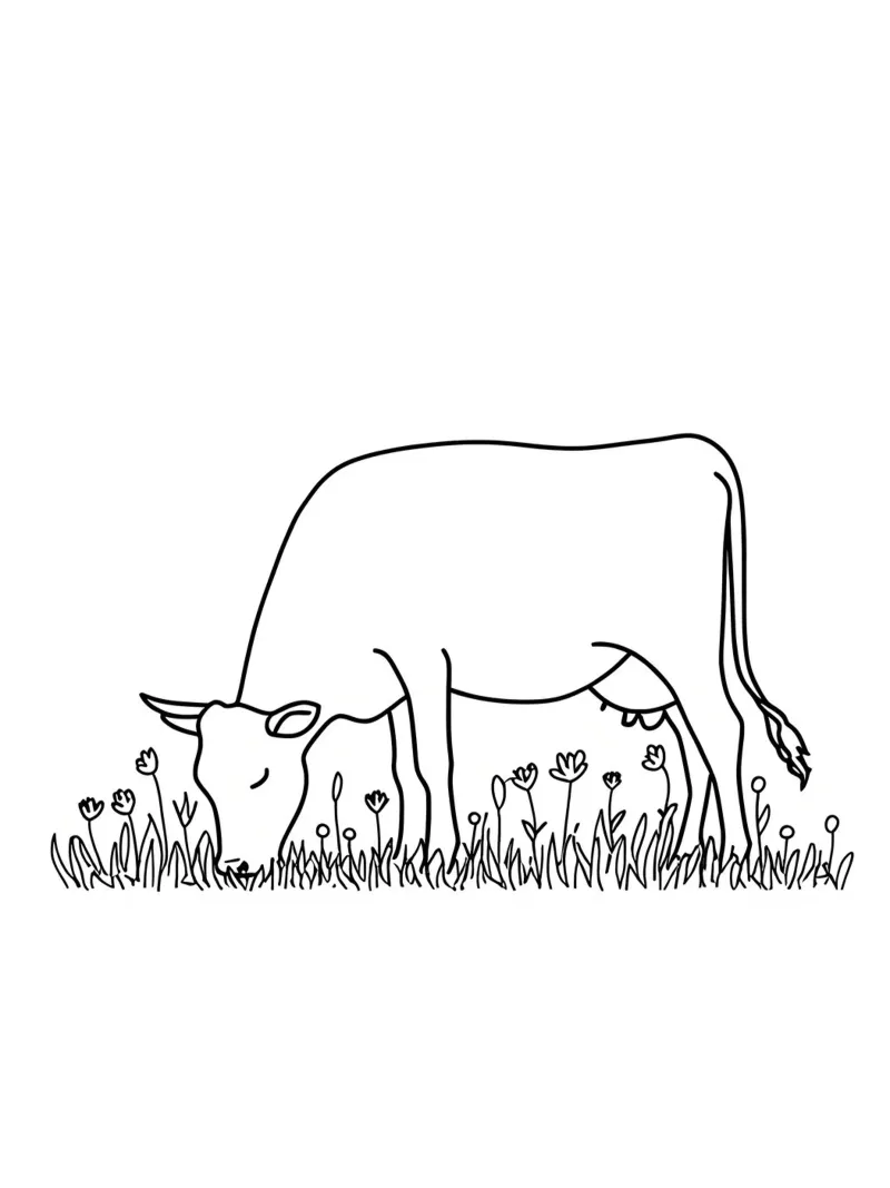 Vache en train de brouter - Dessin au trait minimaliste hahnemühle de Viv Line Art
