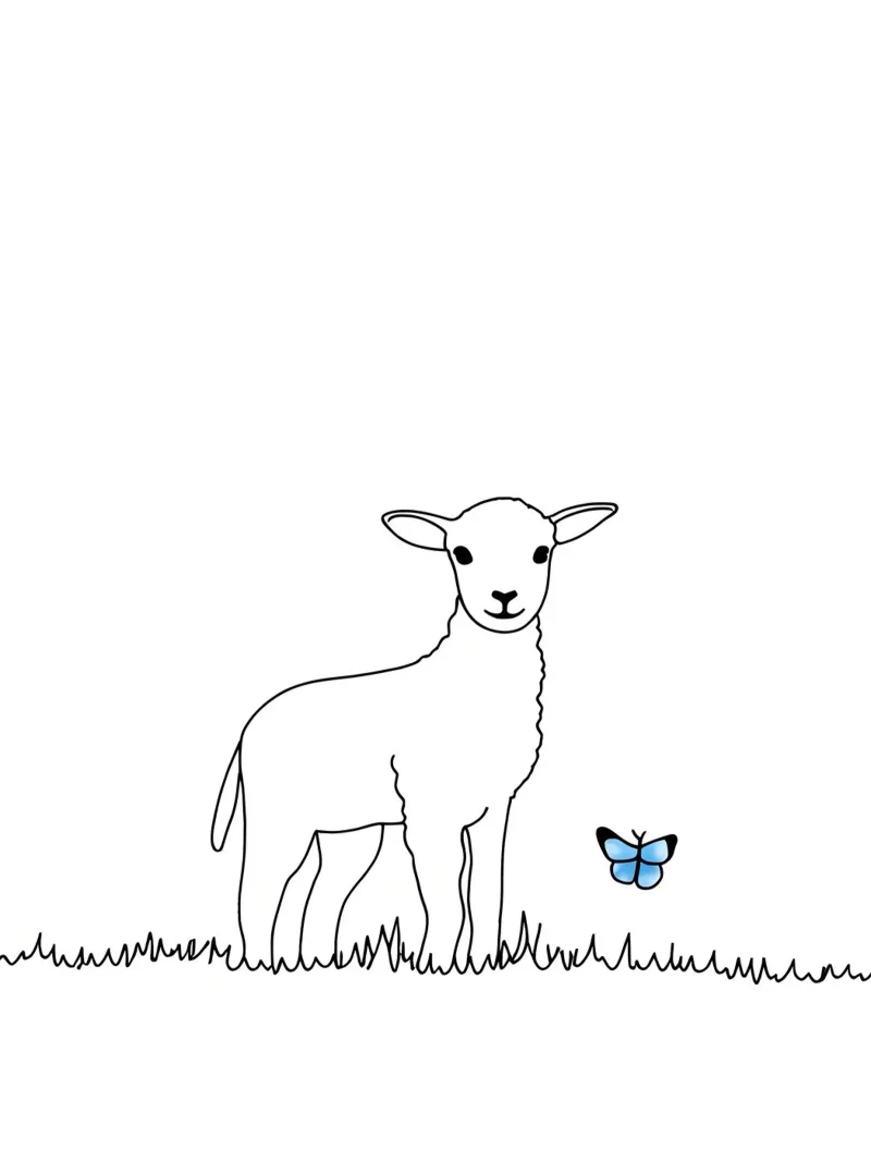 Agnello con farfalla - Line art minimalista pellicola backlit da Viv Line Art