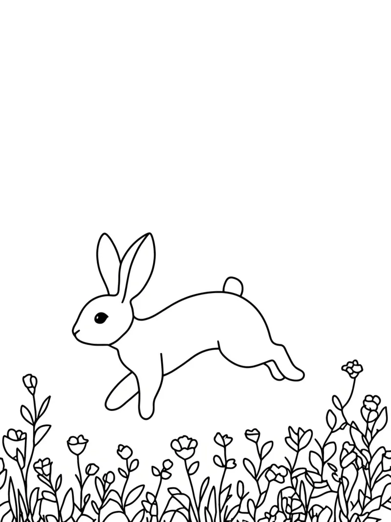Rabbit In Spring - Minimalist Line Art canvas by Viv Line Art