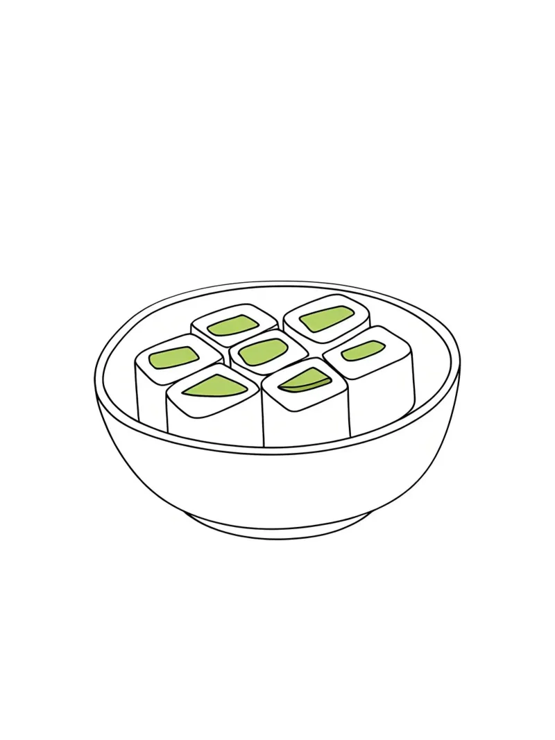 Rotoli di sushi - Illustrazione minimalista di line art di cibo giapponese tela con Cornice a cassetta da Viv Line Art