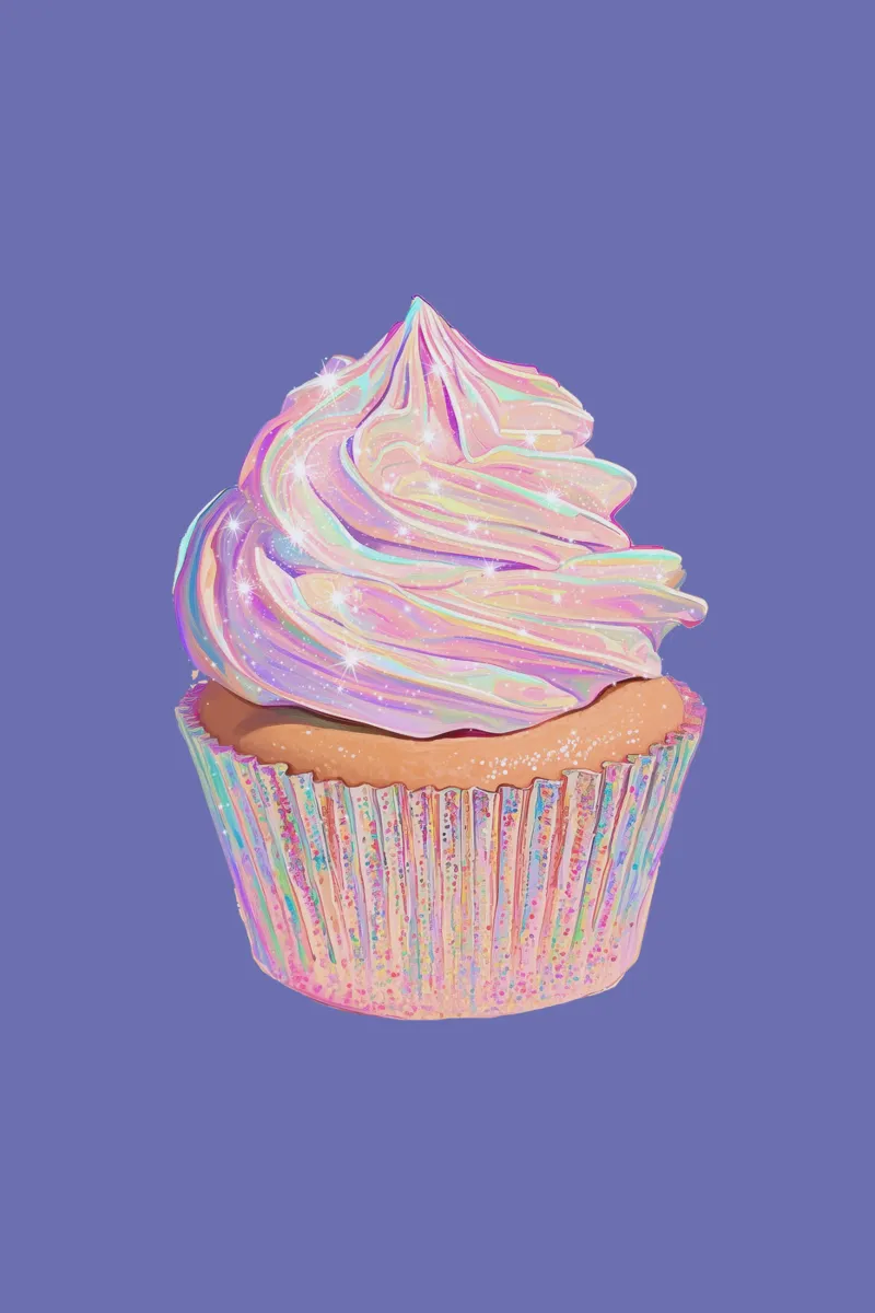 Pastellfarbene Regenbogen-Cupcake-Kunst mit glitzerndem Zuckerguss Hahnemühle von Melloi Art Print