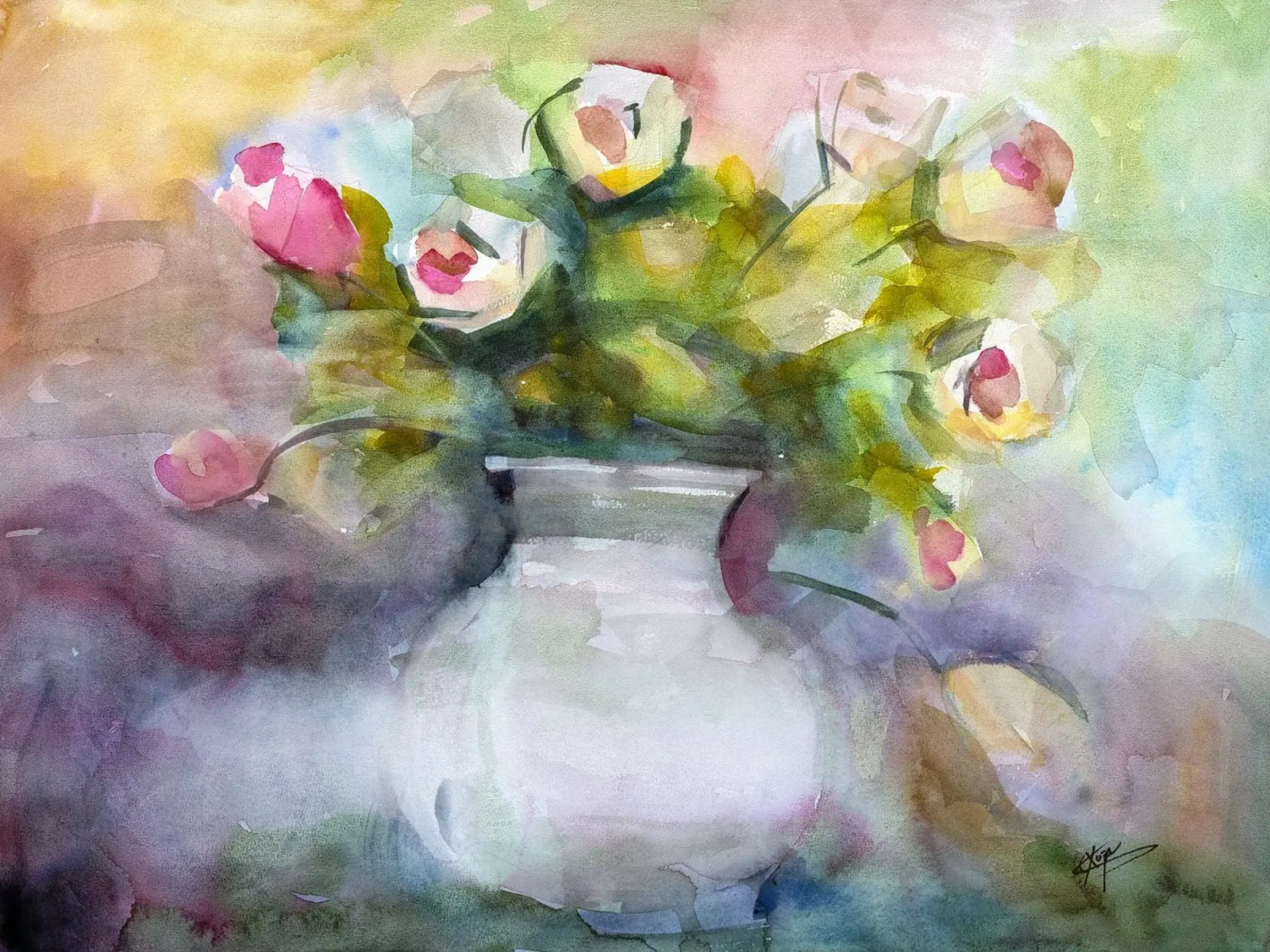 Bloom a watercolor botanical still life painting pellicola backlit da Stoian Hitrov