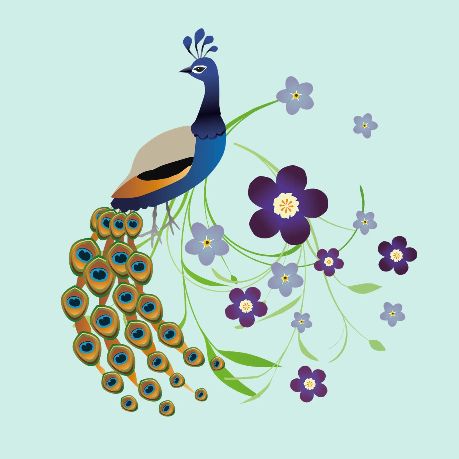 Peacock with flowers poster by BwiseLizzy