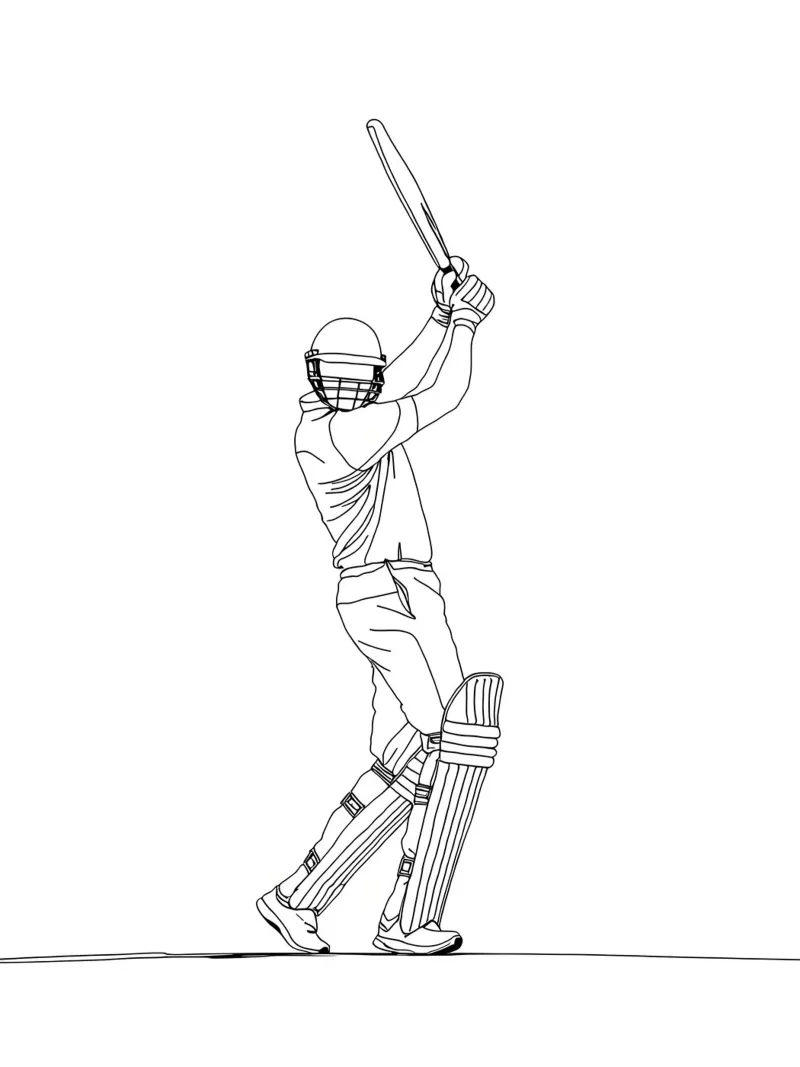 Battitore di cricket - Line Art minimalista poster con telaio in alluminio da Viv Line Art