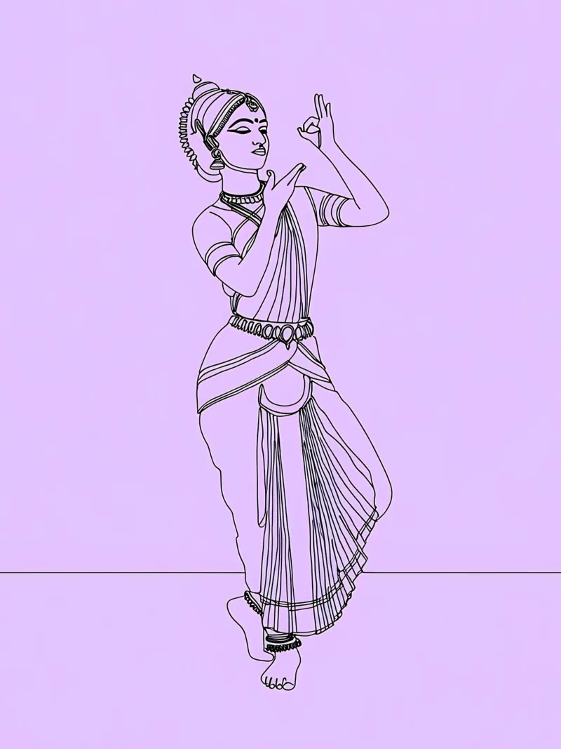 Indian CLassical Dancer - Minimalist Line Art canvas by Viv Line Art