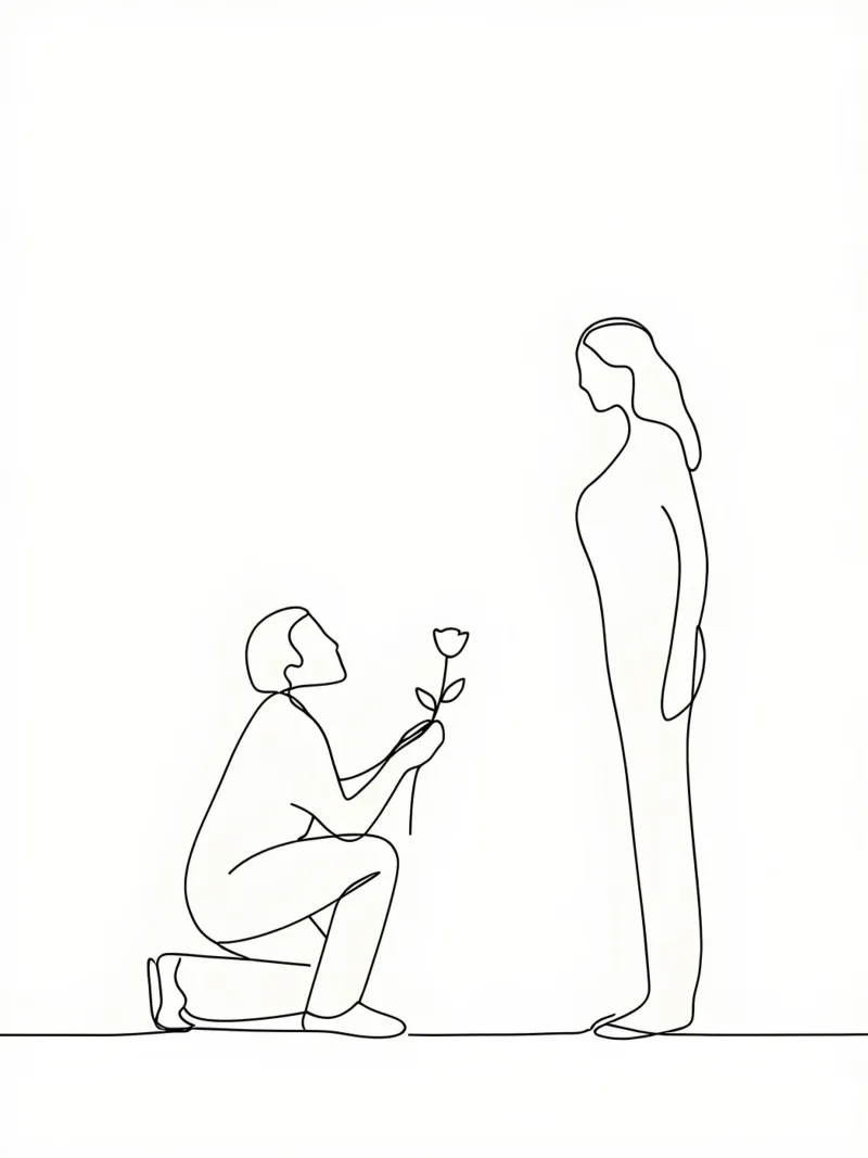 Proposta d'amore - Line art minimalista poster con telaio in legno da Viv Line Art