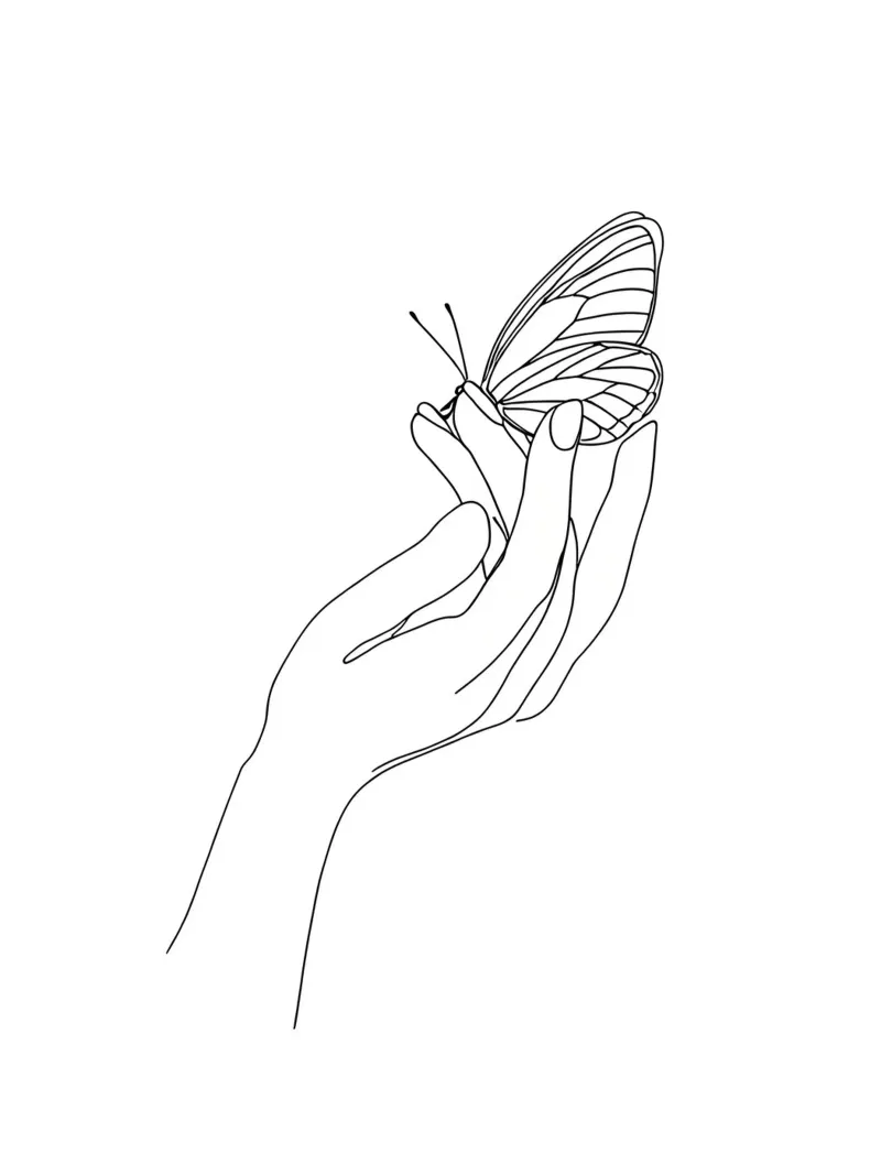 Farfalla sulle dita - Line art minimalista pellicola backlit da Viv Line Art