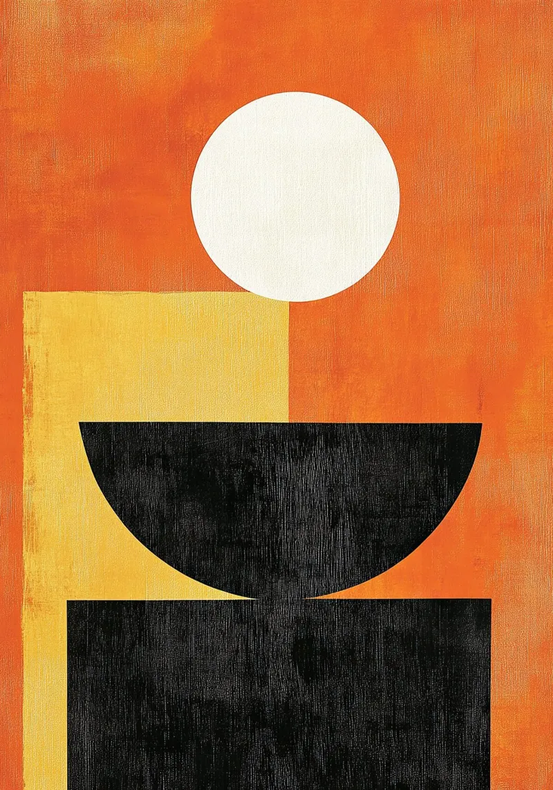 Mid-Century Astratto Geometrico Arancione Giappone poster con telaio in legno da Nikis Art Studio