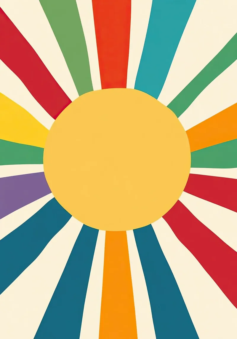 Sonne Mid-Century Bunt Minimal pellicola backlit da Nikis Art Studio